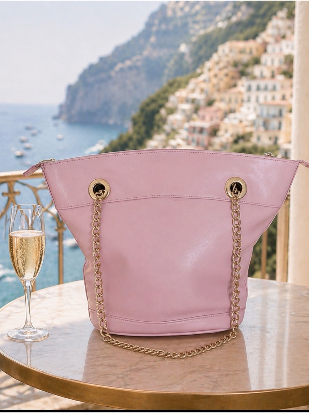 AUTHENTIC GUCCI RARE DUSTY BLUSH LEATHER CHAIN TOTE